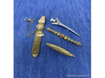 Lot Of Three (3) Pins And An Antique Watch Fob