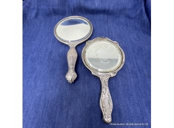 Lot Of Two (2) Sterling Silver Hand Mirrors With Beveled Edges