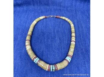 Jade, Turquoise And Coral Necklace