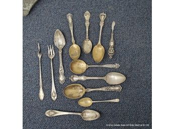 Lot Of Misc. Sterling Silver Nine (9) Spoons, Serving Pieces And A Manicure Piece 23grams