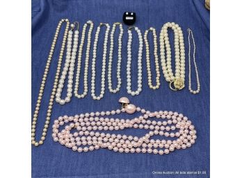 Large Lot Of Faux Pearl Necklaces And Earrings