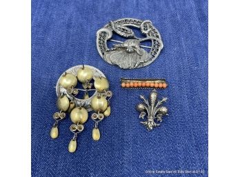Lot Of Four (4) Various Metal Pins/brooches