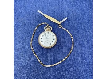 Vintage 10K Ball Watch Co. 21 Jewel Pocket Watch With Chain And Small Pocket Knife