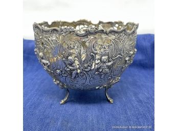 Vintage 800 Silver Cut-out Decorative Footed Bowl With Children At Play Motif