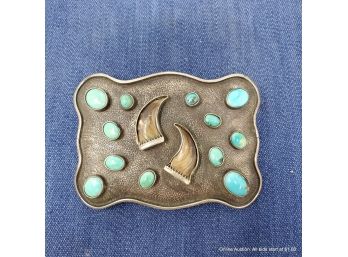 Clint Orms Sterling Silver Turquoise And Claw Belt Buckle 71 Grams