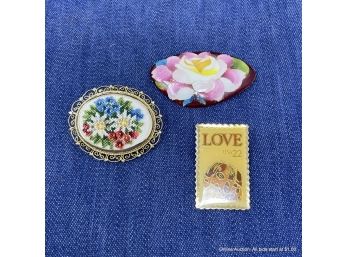 Lot Of Three (3) Assorted Pins & Brooches