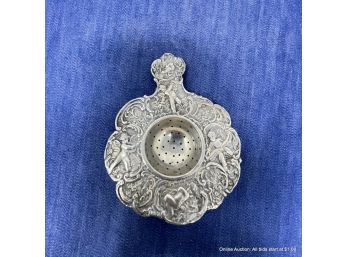 Unmarked Silver Ornate Vintage Tea Strainer With Cherubs