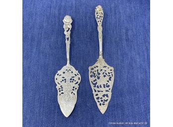 Lot Of Two (2) 800 Silver Ornate Pie/Cake Servers