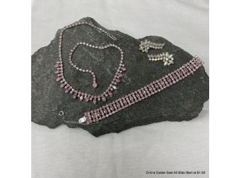 B. David Rhinestone Jewelry Including Necklace, Bracelet, And Clip Earrings