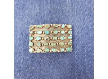 Sterling Silver Southwest Turquoise Belt Buckle Unmarked 73 Grams