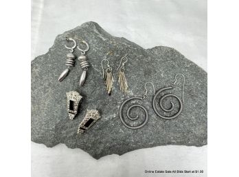 Four Pairs Of Silver Tone Post And Hood Earrings