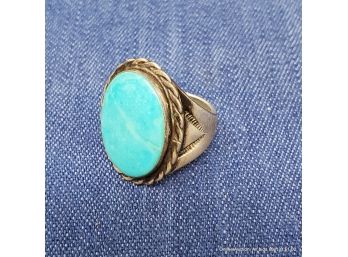 Southwest Style Sterling Silver And Turquoise Ring Unmarked Size 10.5 12 Grams