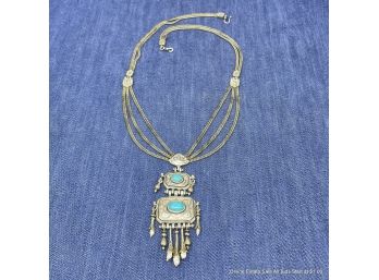 Silver Necklace With Silver And Turquoise Pendant