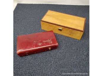 Two Jewelry Boxes One Wood One Leather