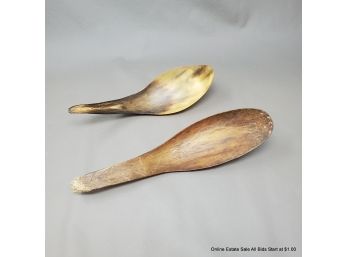 Pair Of Carved Antler Northwest Coast Spoons