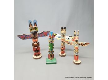 Four (4) Carved And Painted Souvenir Totems