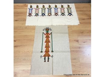 Two (2) Navajo Yei Designed Fabric Pieces One Marked Nizhonie, INC. Cortez. Colo. By Bahah-zhonie