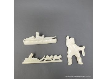 Three Carved Marine Ivory Inuit Brooches