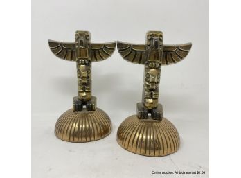 Pair Of Brass Totem Pole Bookends