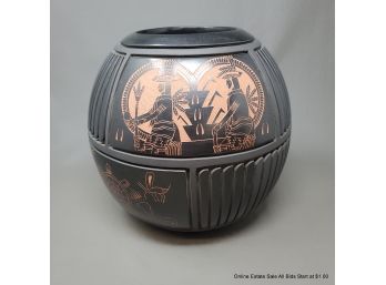 Tom And Sue Tapia San Juan Pueblo New Mexico Terra Cotta Pot With Incised Decoration