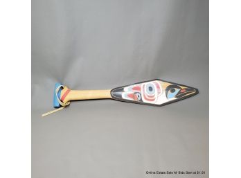 Hand Carved And Painted Cedar Paddle By Leo Marks