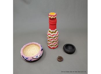 Beaded And Woven Collectibles Baskets And Bottle