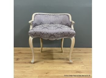 Low-Back Lilac Damask Upholstered Vanity Chair With Wood Frame And Legs