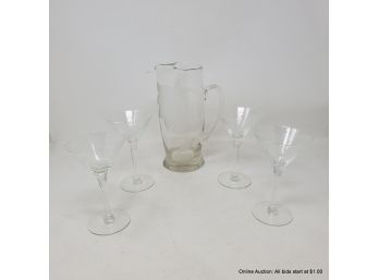 Set Of Etched Drinkware And Pitcher Set