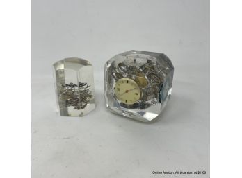 Two Acrylic Watch Piece Paperweights