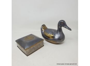 Decorative Two-Tone Metal Box And Duck