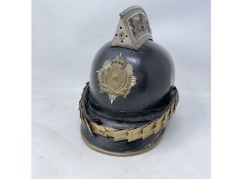 Antique Firefighting Leather And Brass Helmet