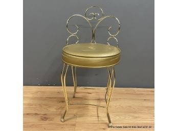 Hollywood Regency Style Gold Metal Vanity Stool With Cushion