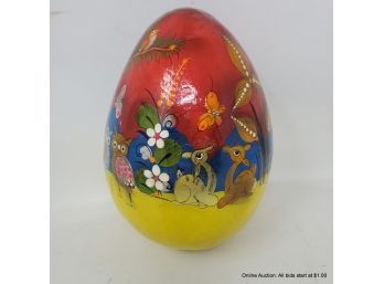 Painted Paper Mache Egg With Wildlife Motif