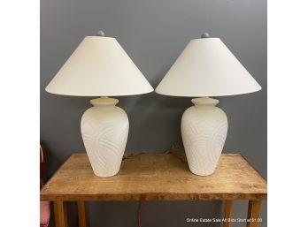 Pair Of White Of Classic  1980's Era Plaster Table Lamps