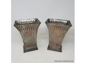 Pair Of Two (2) Tin Vases
