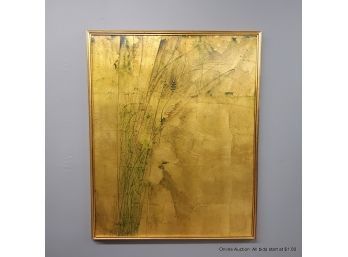 Mid Century Gold Leaf Wheat Painting Drafs 1974 Frame Size 25' X 31'