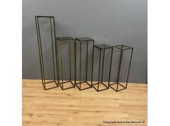 Set Of Five (5) Metal Open Plant Stand With Glass Top In Varying Heights