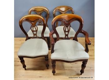 Four (4) Mahogany Carved Back Dining Chairs With Upholstered Seats 36' To The Back