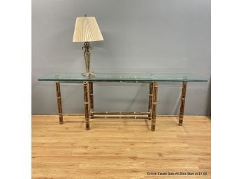 McGuire-style Bamboo And Beveled Glass Extra Long Console Table