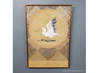 Mixed Media Pelican By C. Merriele In Wood Frame Size 19.5' X 28'