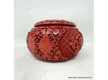 Cinnabar Lidded Bowl With High-relief
