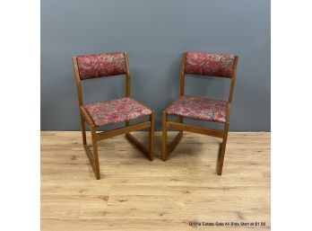 Pair Of Teak Wood And Upholstery Chairs
