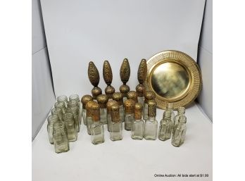 Lot Of Middle Eastern Glass And Brass Spice Containers 29 Pieces