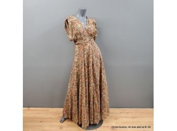 Vintage Denise L Polyester/Cotton Blend Full-length Floral Dress