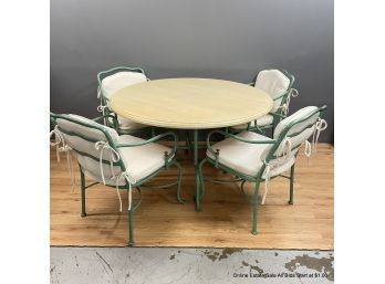 Kessler Industries Round Painted Metal Table With Pine Top And Four (4) Cushioned Chairs