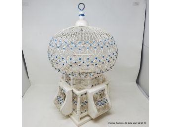 White Painted Wood And Wire Ornate Birdcage 20'