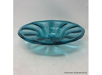 Teal Glass 12' Bowl With Stand