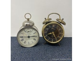 Two (2) Vintage Wind Up Alarm Clocks Forestville And Correct Time Company