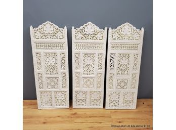 Three (3) White Painted Floral Panels With Gold Foil Backing 13' X 36' Each Wired To Be Hung