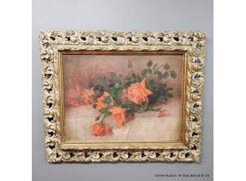 Oil On Canvas Alice B. Mulligan 1899 A Still Life With Roses Wood Frame Size 27' X 32'